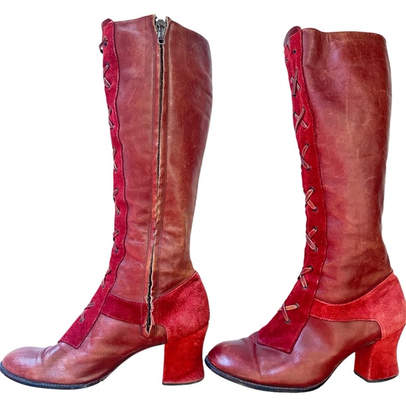Lujano Vintage 1970's Rusty Orange Suede Boots - Picture 3 of 5